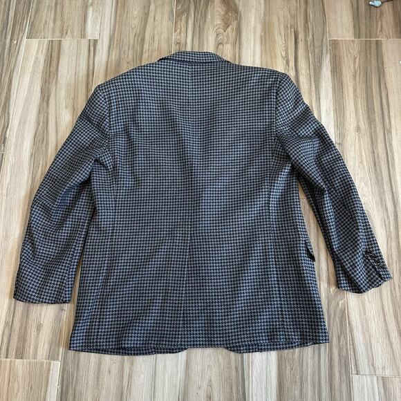 VTG Oxxford Clothes Blazer Crown Cashmere Houndstooth Size 46R Blue Navy Jacket - Picture 3 of 10